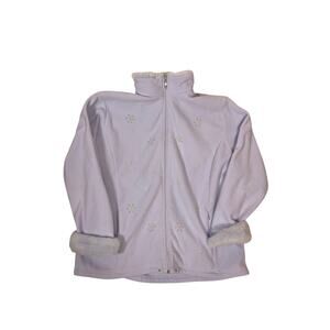 Lilac Faux Fur Coat Women’s 2XL Purple Beaded Cuff Glam Plush Winter Jacket